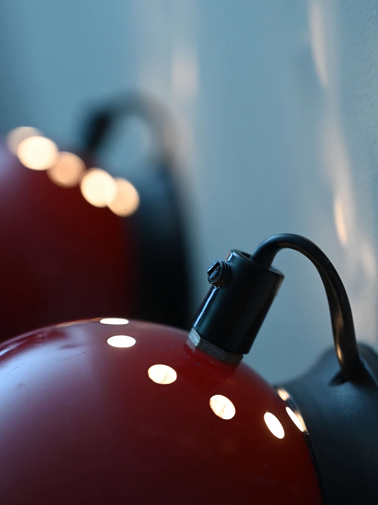 Pair of red metal and plastic wall lights, 1960s 8