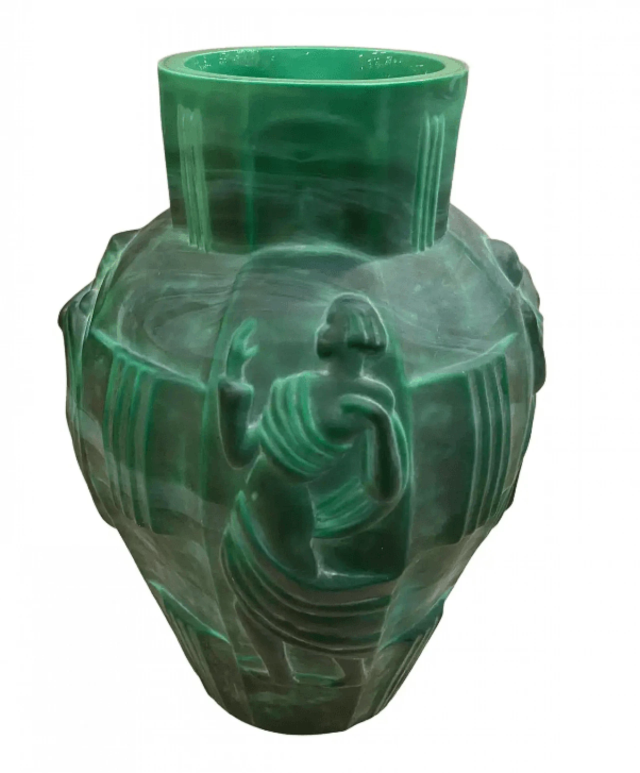 Vaso francese in pasta di vetro effetto malachite, anni '30 1