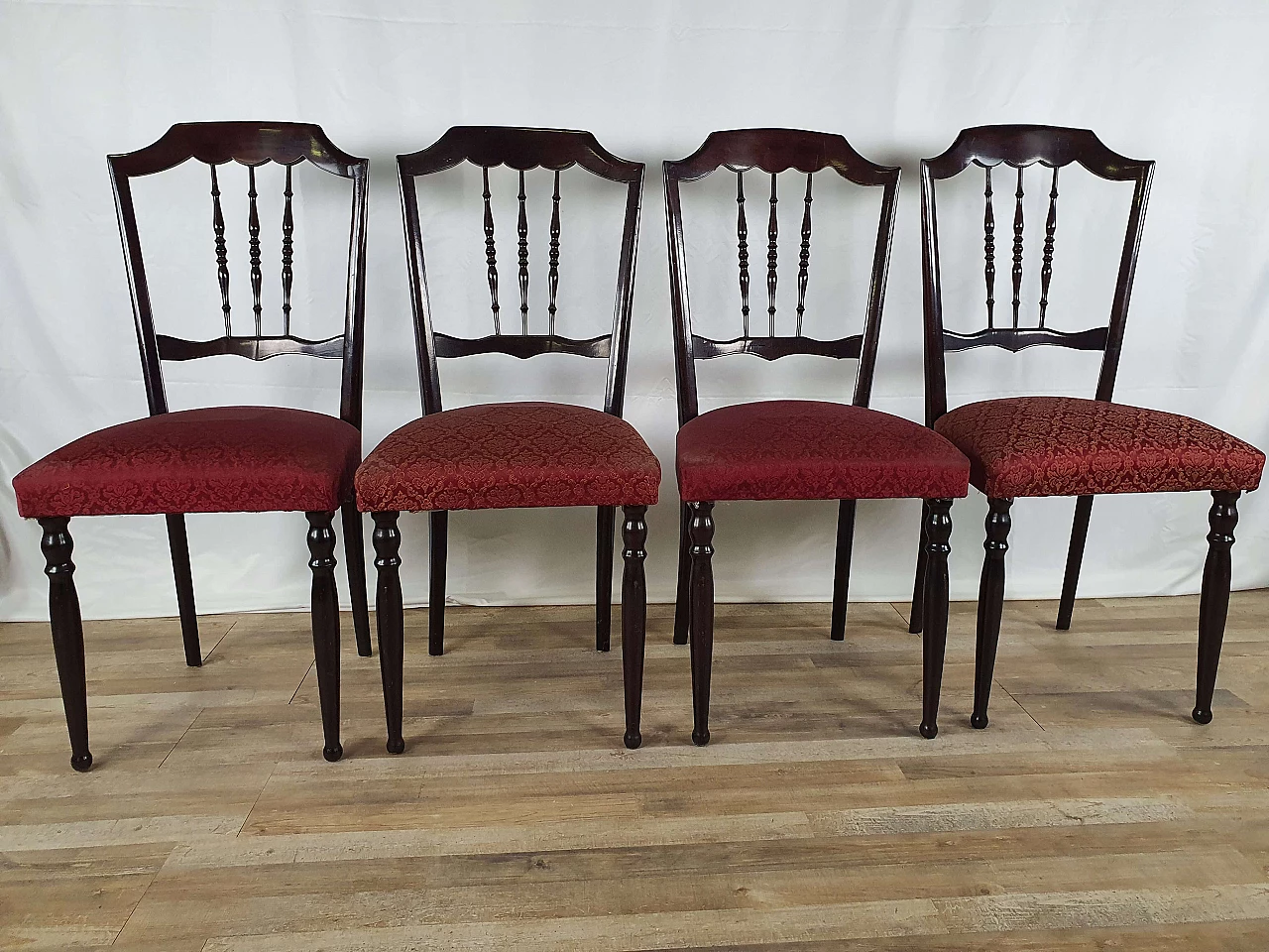 4 Wooden chairs with upholstered seat, 1960s 1