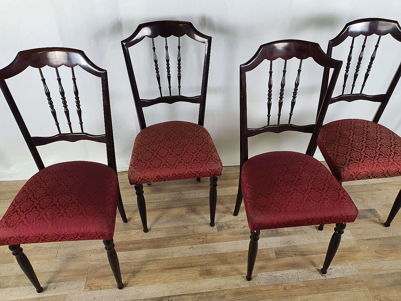 4 Wooden chairs with upholstered seat, 1960s 4