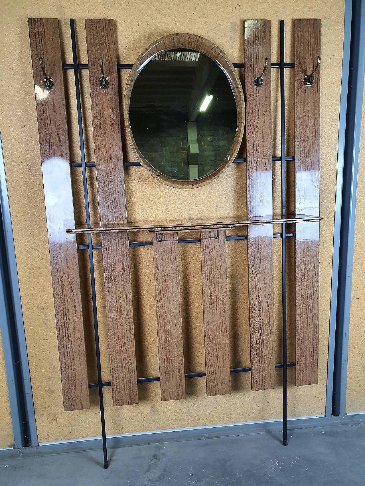 Wall-mounted coat rack with mirror, 1950s 1