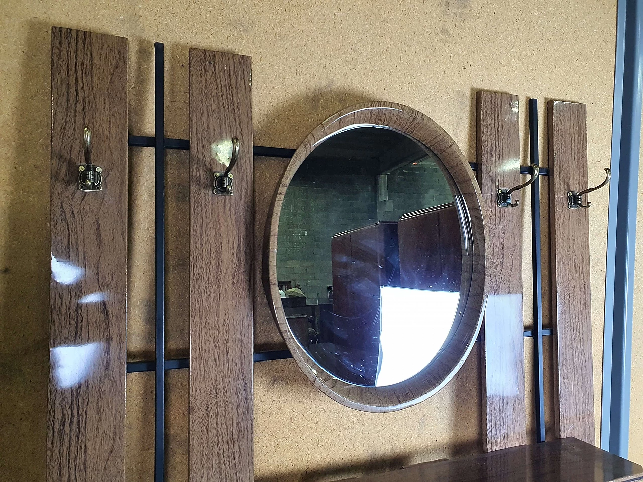 Wall-mounted coat rack with mirror, 1950s 2