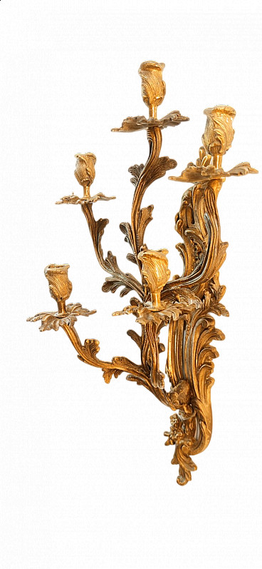 Brass candle holder with leaf decoration, 1940s