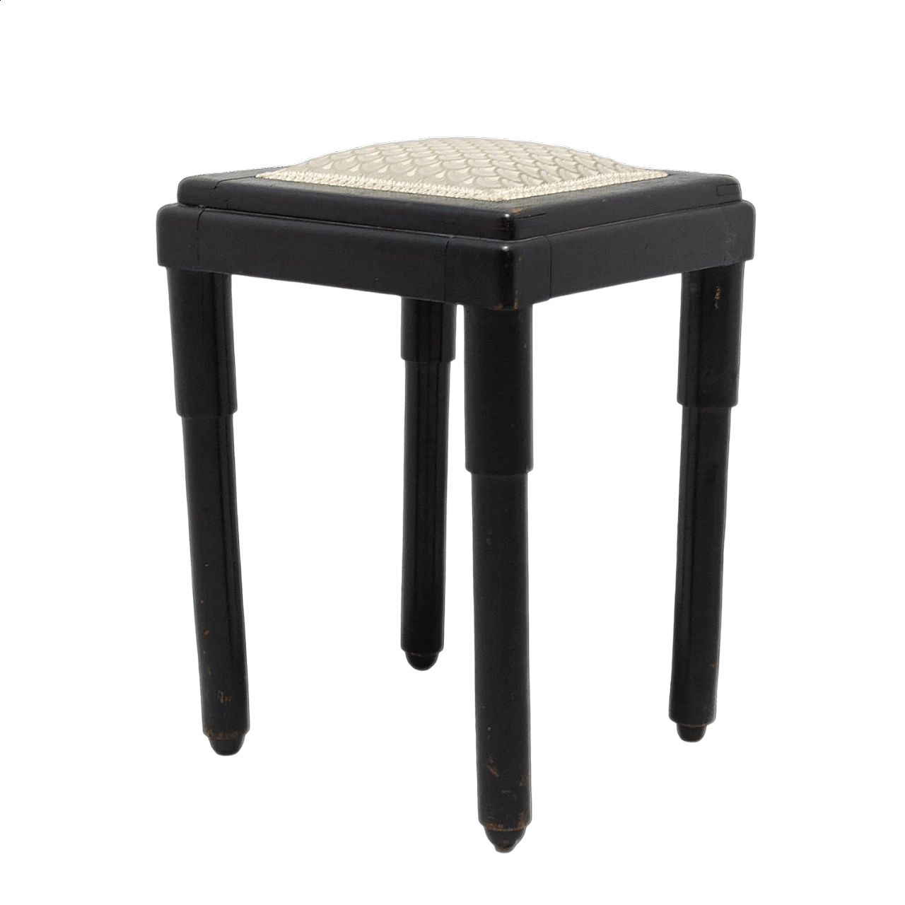 Sgabello in faggio imbottito con rivestimento in tessuto, anni '10 15