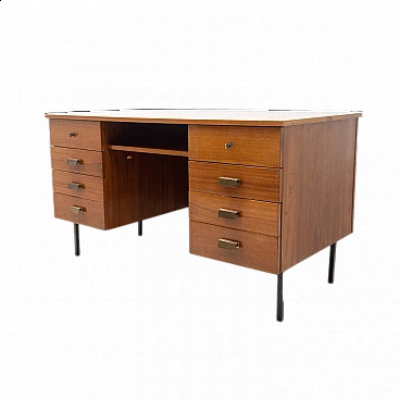 Scrivania in faggio con gambe in ferro, anni '70