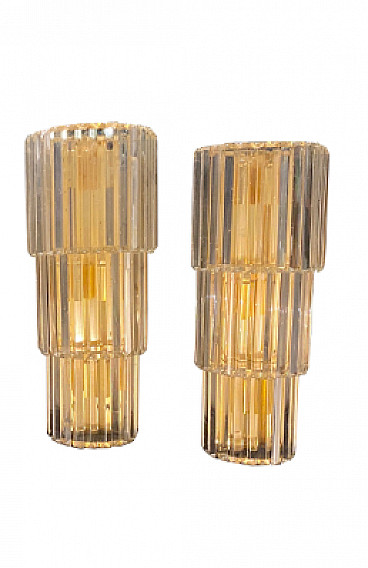 Pair of glass and metal wall lights by Gaetano Sciolari, 1970s