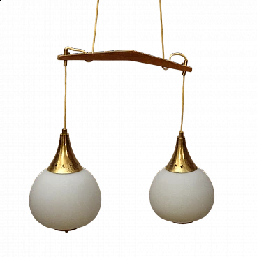 Lampadario a due luci con diffusori in vetro opalino per Stilnovo, anni '50