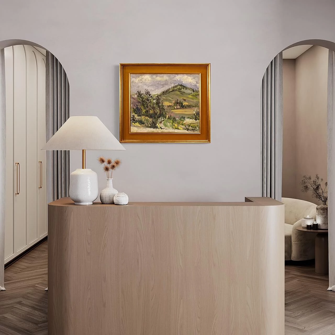 Paesaggio di campagna in stile impressionista, dipinto italiano olio su tela 1312715