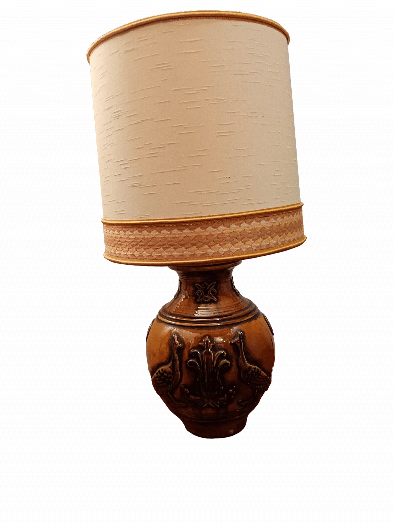 Lampada in maiolica con decorazione di pavoni per Zaccagnini, anni '60 6