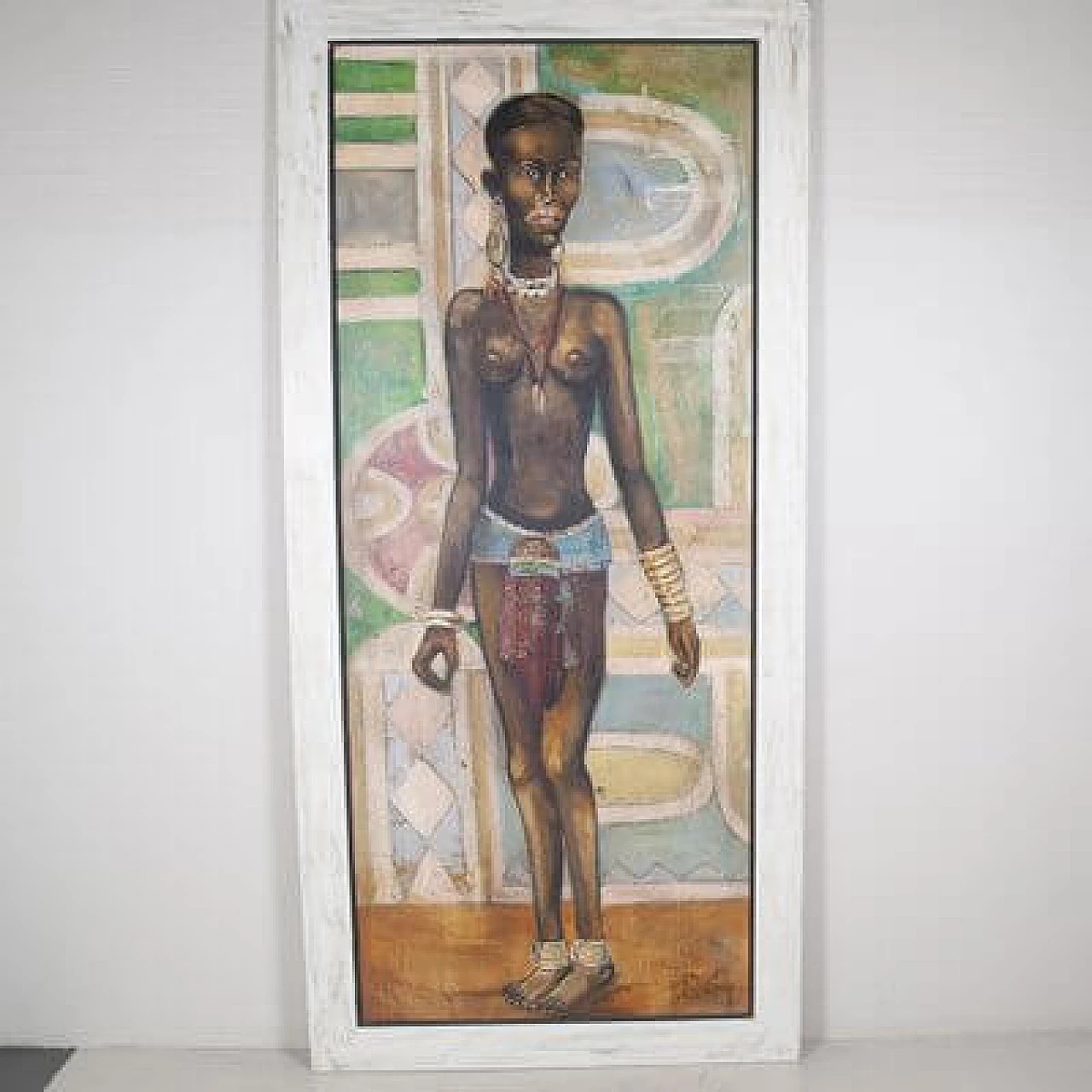 Etiennette Johan, Figura post-cubista in piedi, olio su tela, anni '50 1