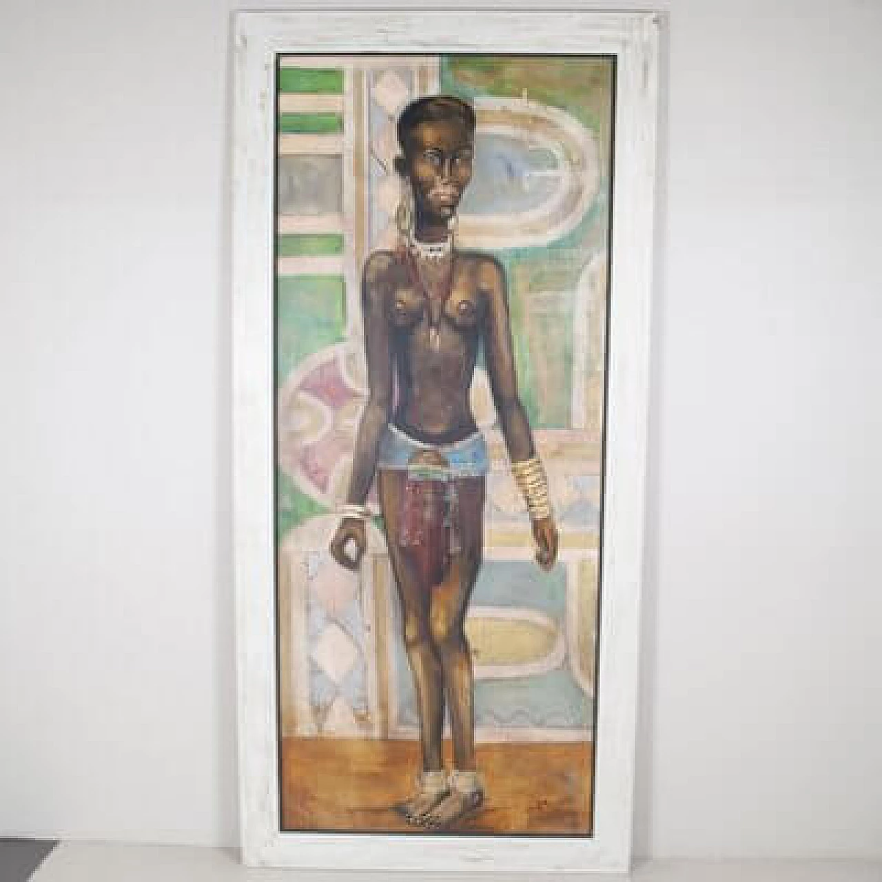 Etiennette Johan, Figura post-cubista in piedi, olio su tela, anni '50 2