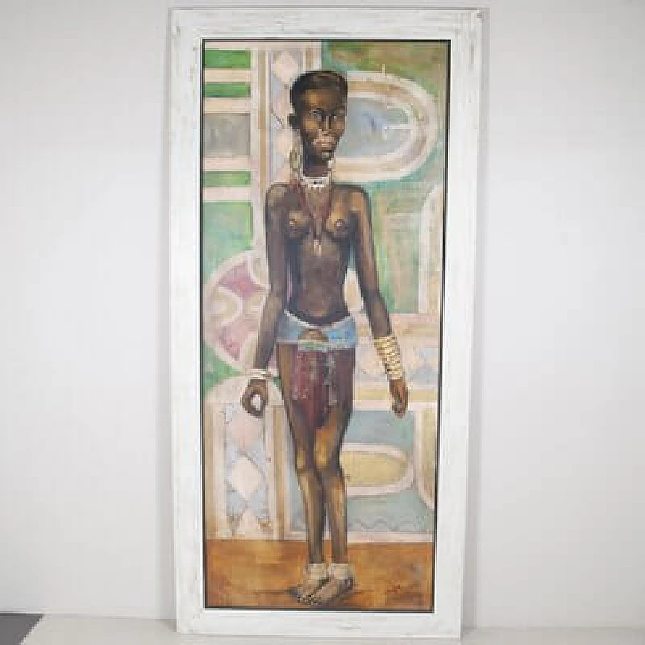 Etiennette Johan, Post-Cubist figure standing, oil on canvas, 1950s 2