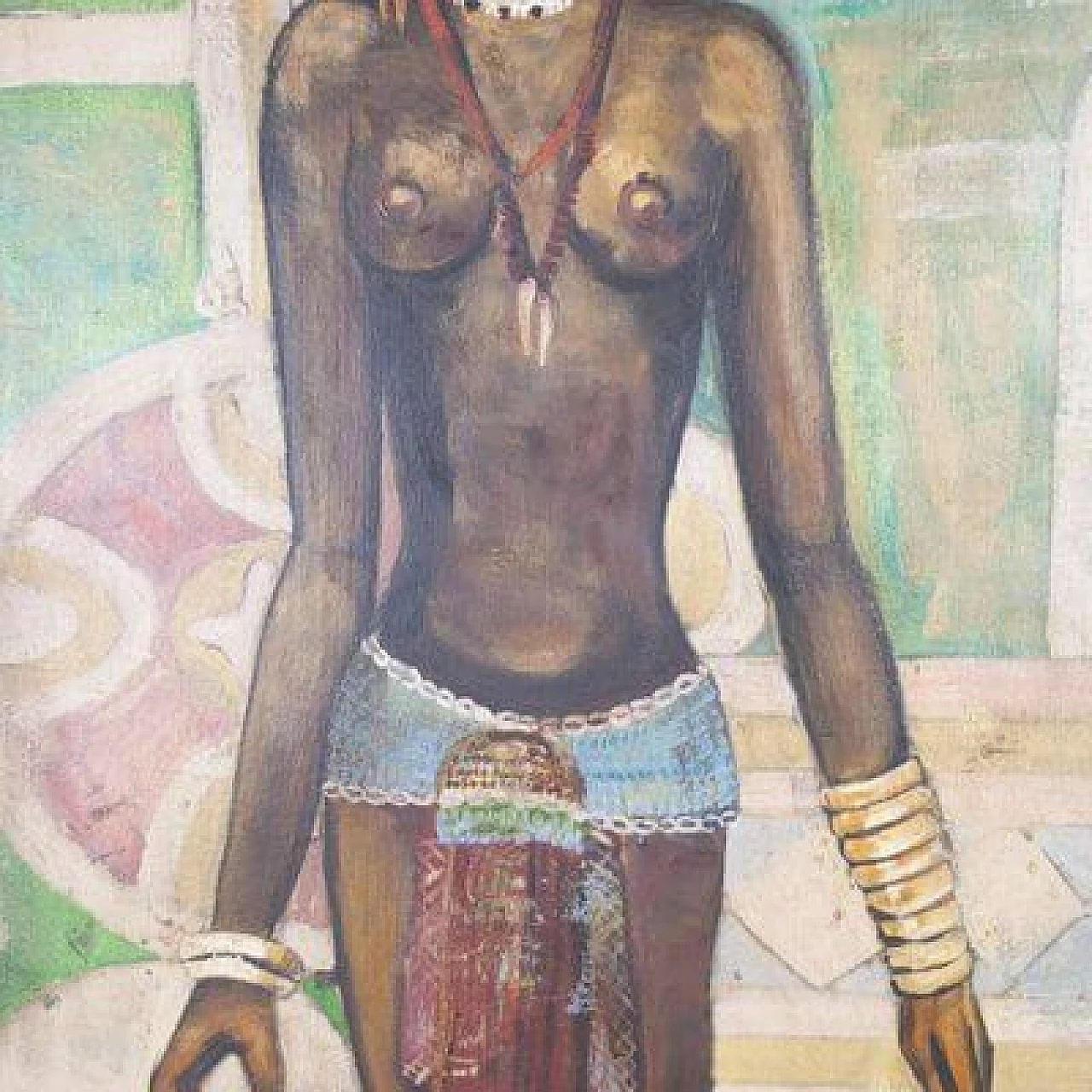 Etiennette Johan, Figura post-cubista in piedi, olio su tela, anni '50 3