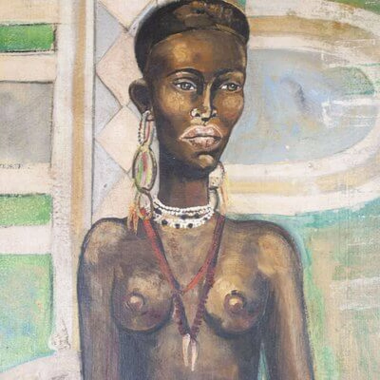 Etiennette Johan, Figura post-cubista in piedi, olio su tela, anni '50 4