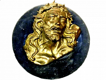 Volto di Cristo, bassorilievo in bronzo su tavola in legno, inizio '900