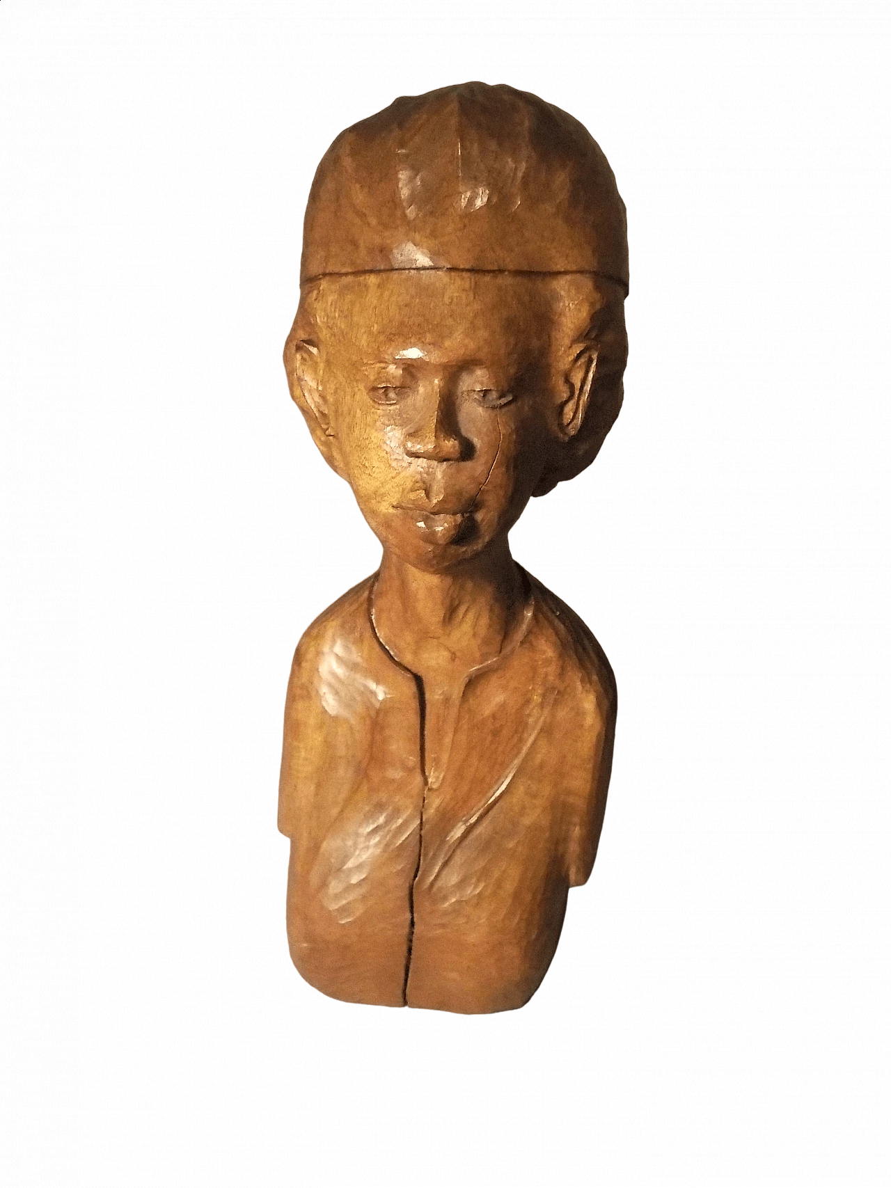 Hand-carved wooden bust sculpture of a woman, 1982 6