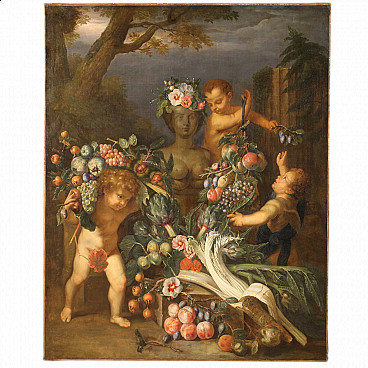 Dipinto dell'Allegoria dell'abbondanza, olio su tela, '600