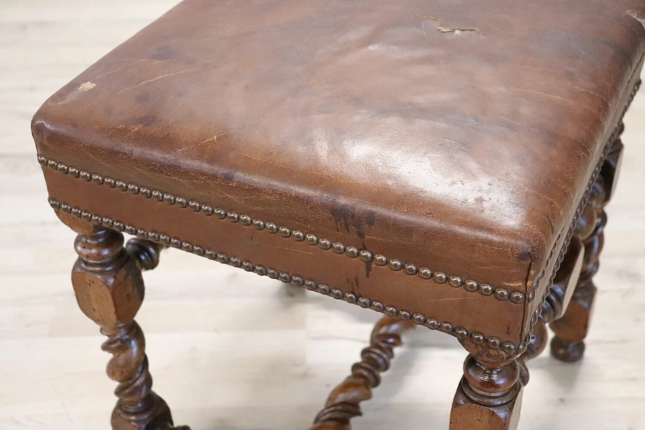 Walnut stool with leather seat, 18th century 6