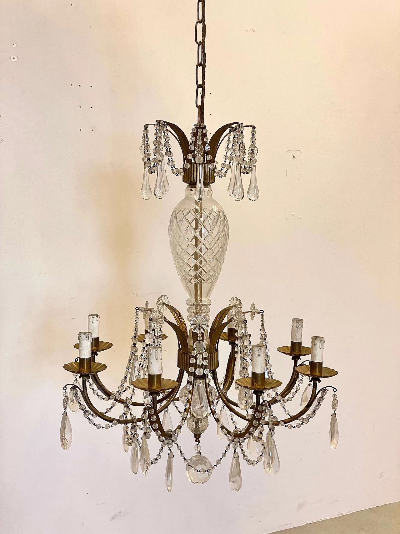 Gilded sheet metal chandelier by Maison Bagues, 1960s 1