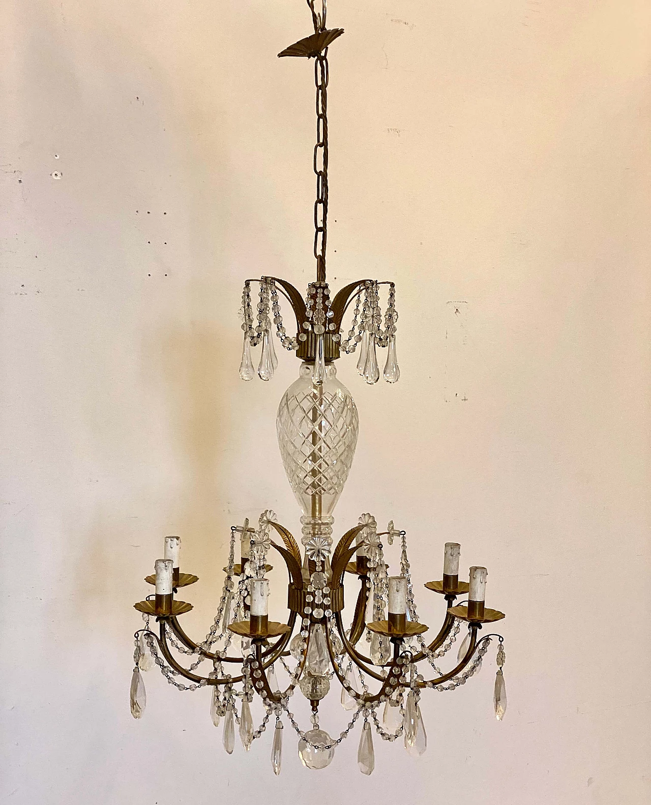Gilded sheet metal chandelier by Maison Bagues, 1960s 2