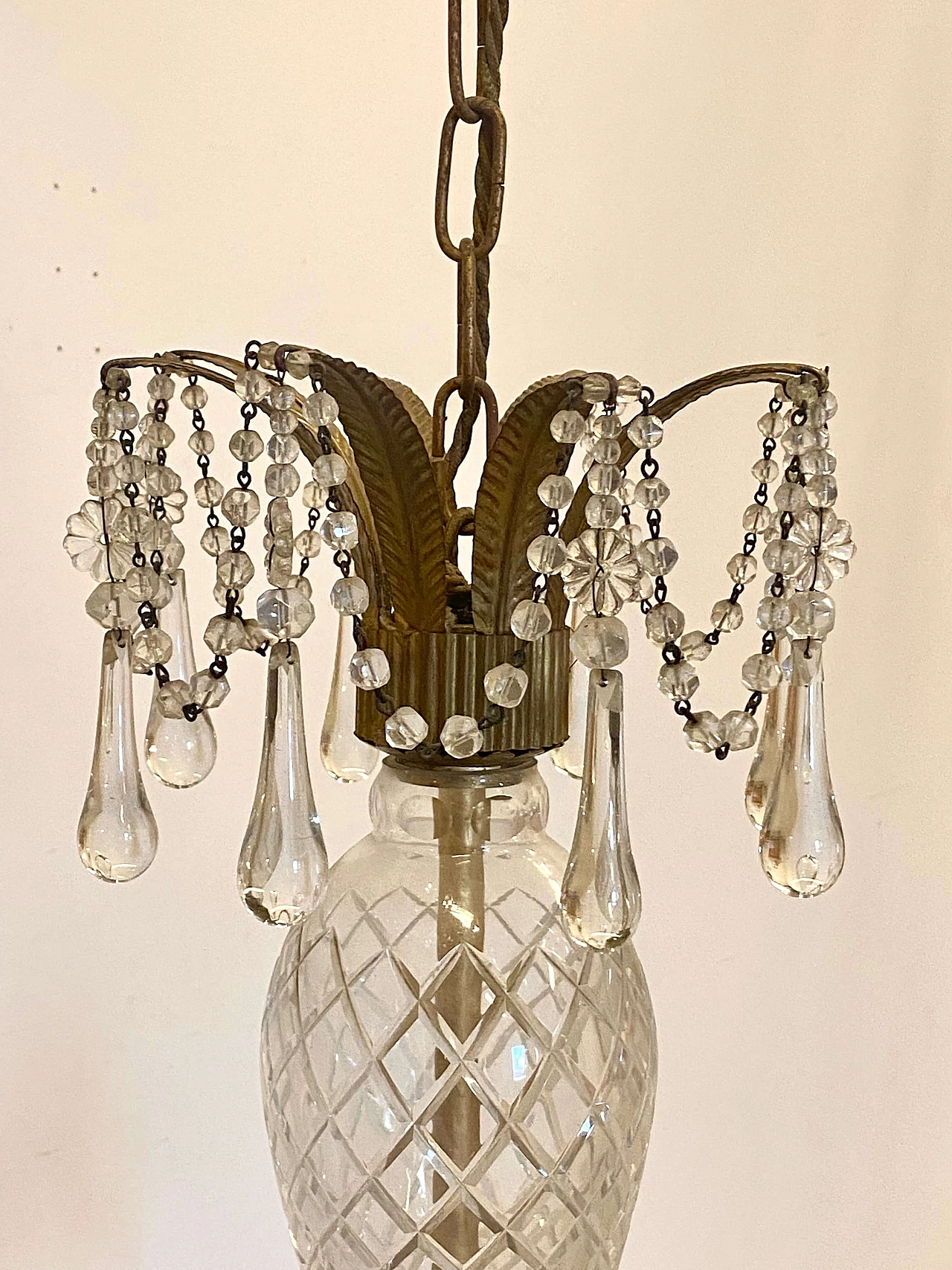 Gilded sheet metal chandelier by Maison Bagues, 1960s 3