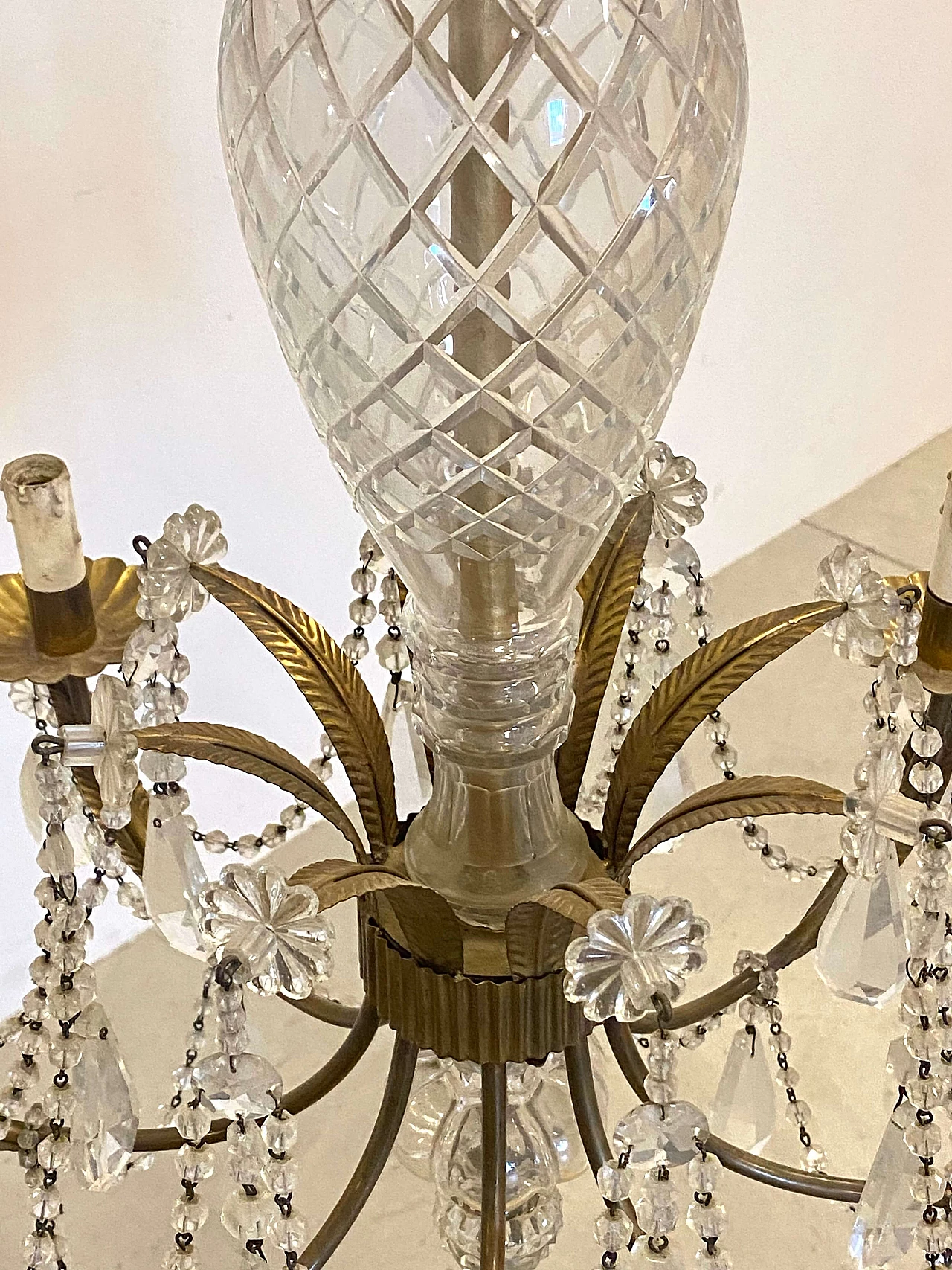 Gilded sheet metal chandelier by Maison Bagues, 1960s 5