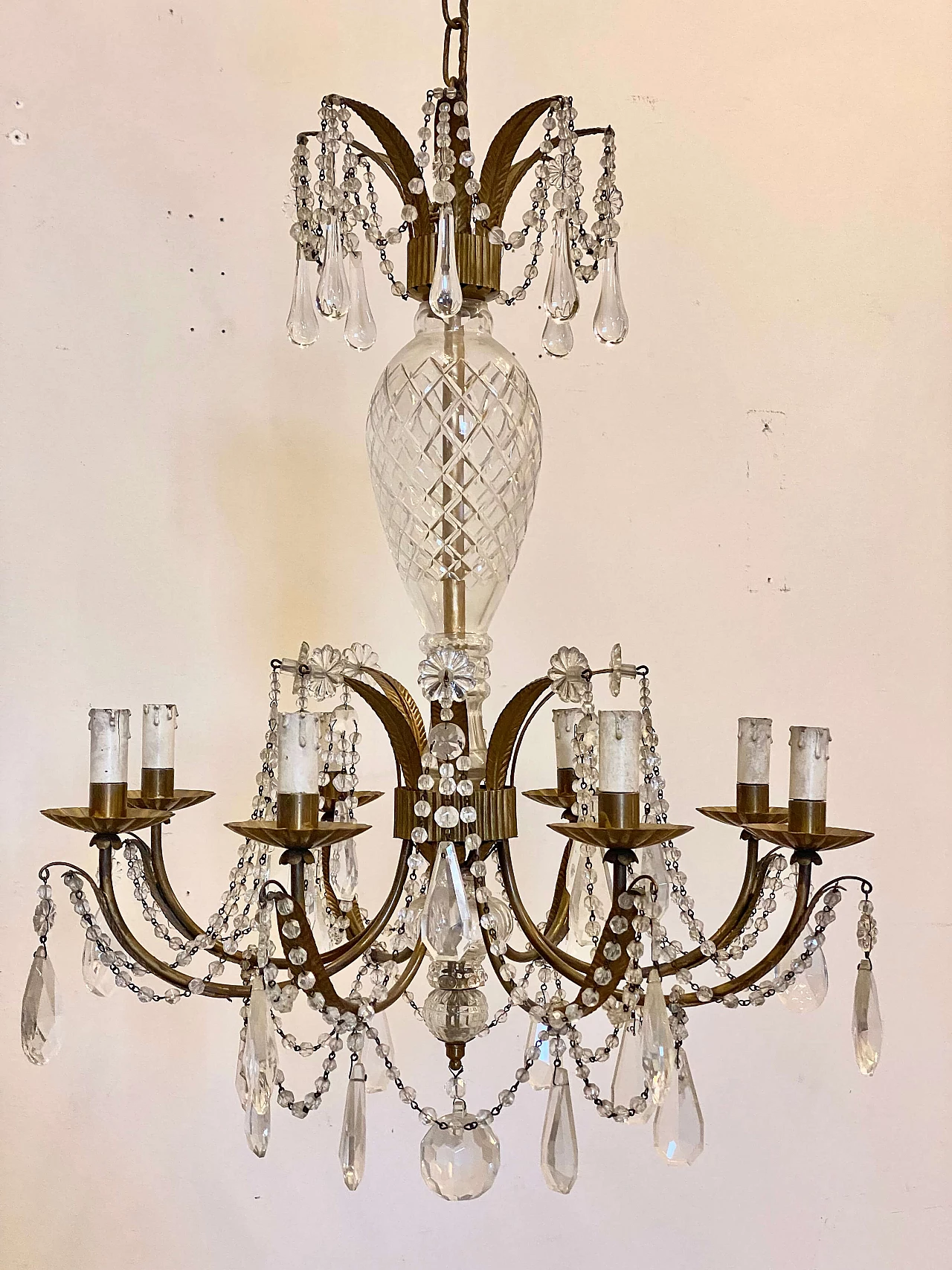 Gilded sheet metal chandelier by Maison Bagues, 1960s 7