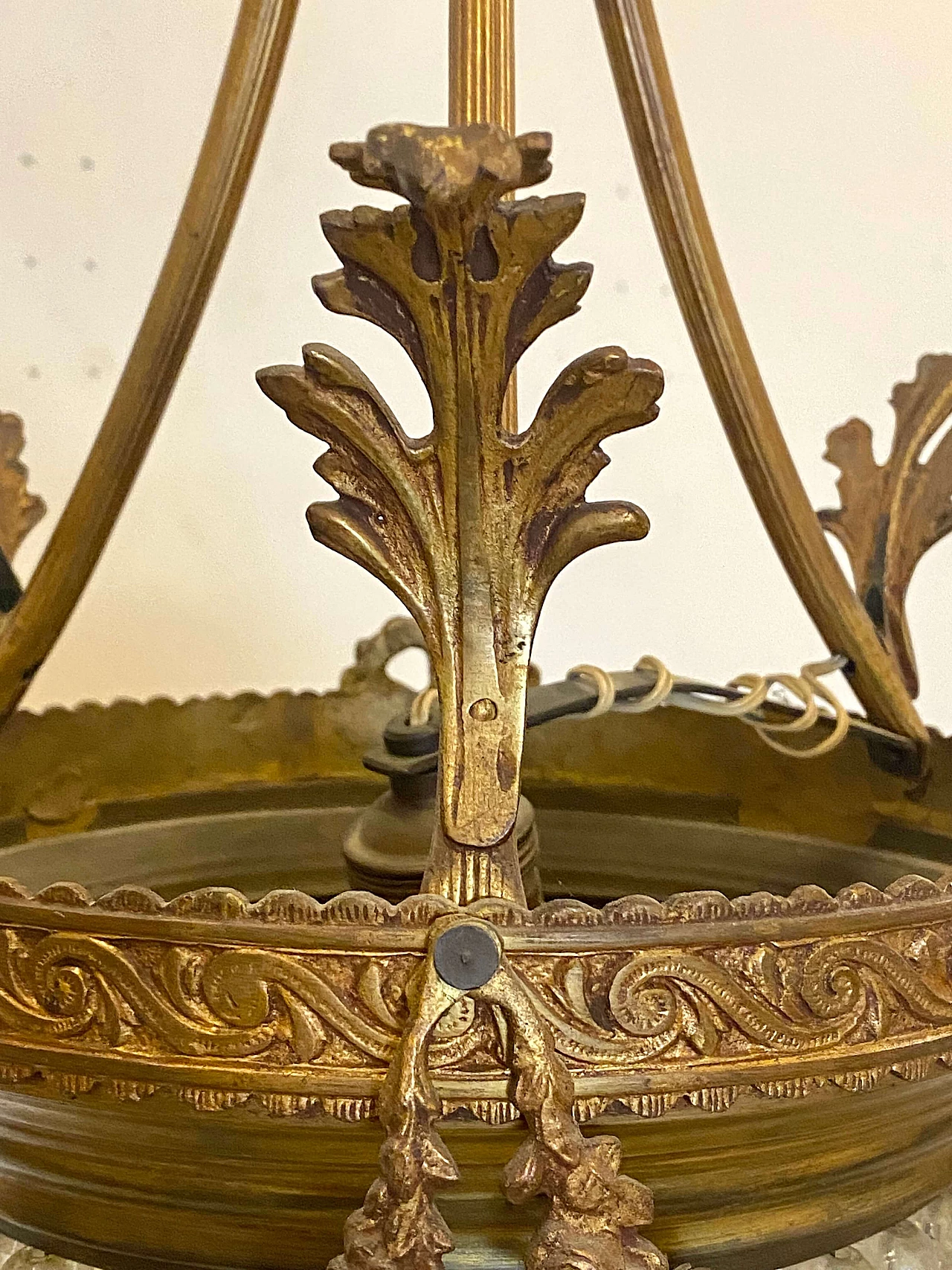 Bronze chandelier with crystal and glass drop, 1960s 1