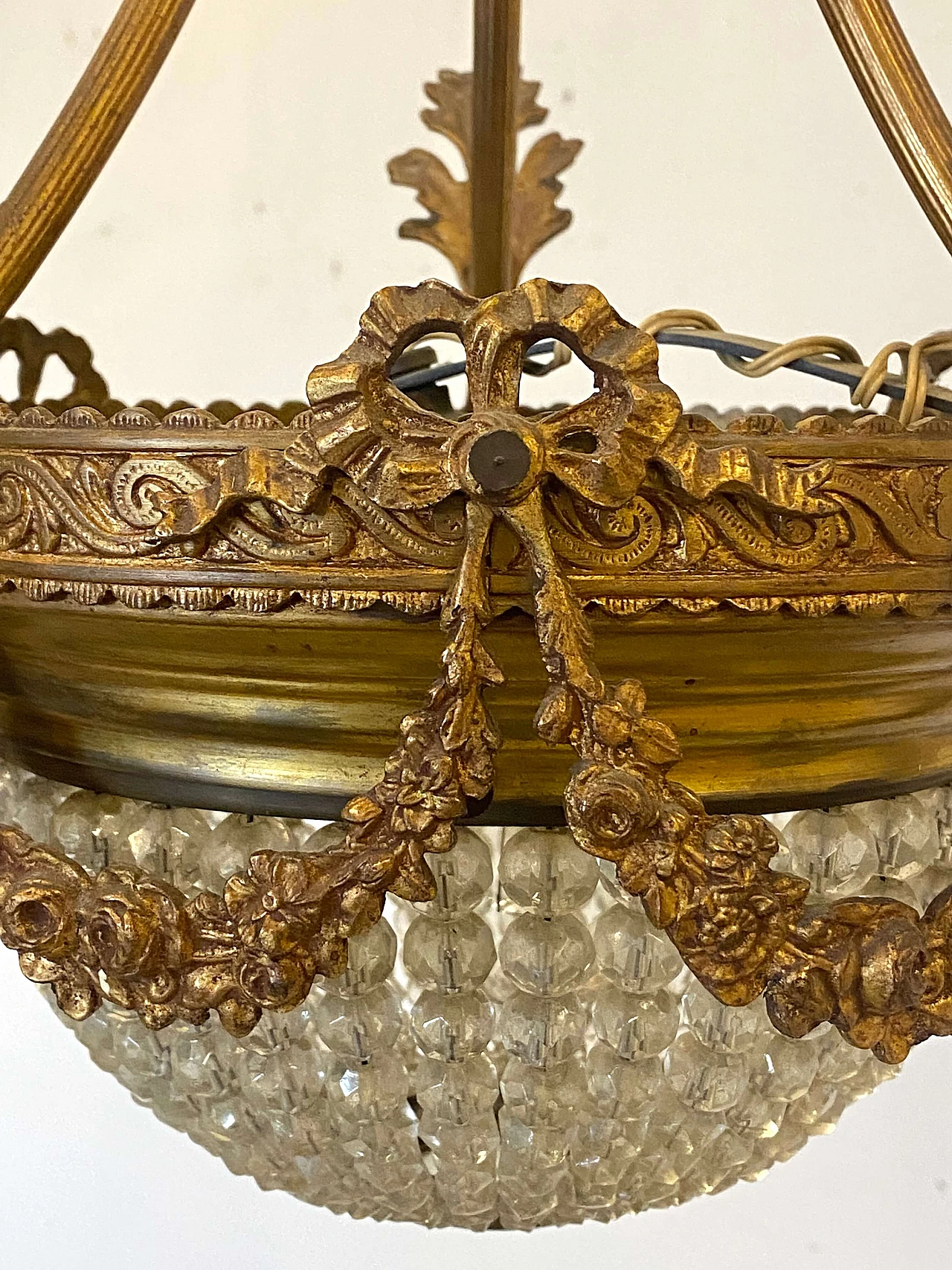 Bronze chandelier with crystal and glass drop, 1960s 4