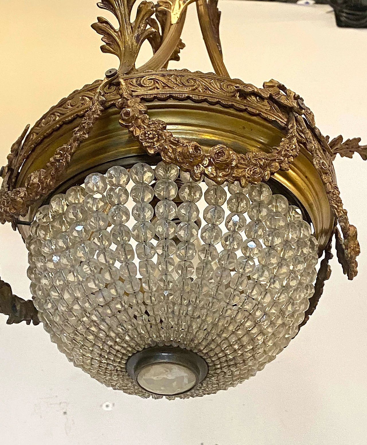Bronze chandelier with crystal and glass drop, 1960s 5