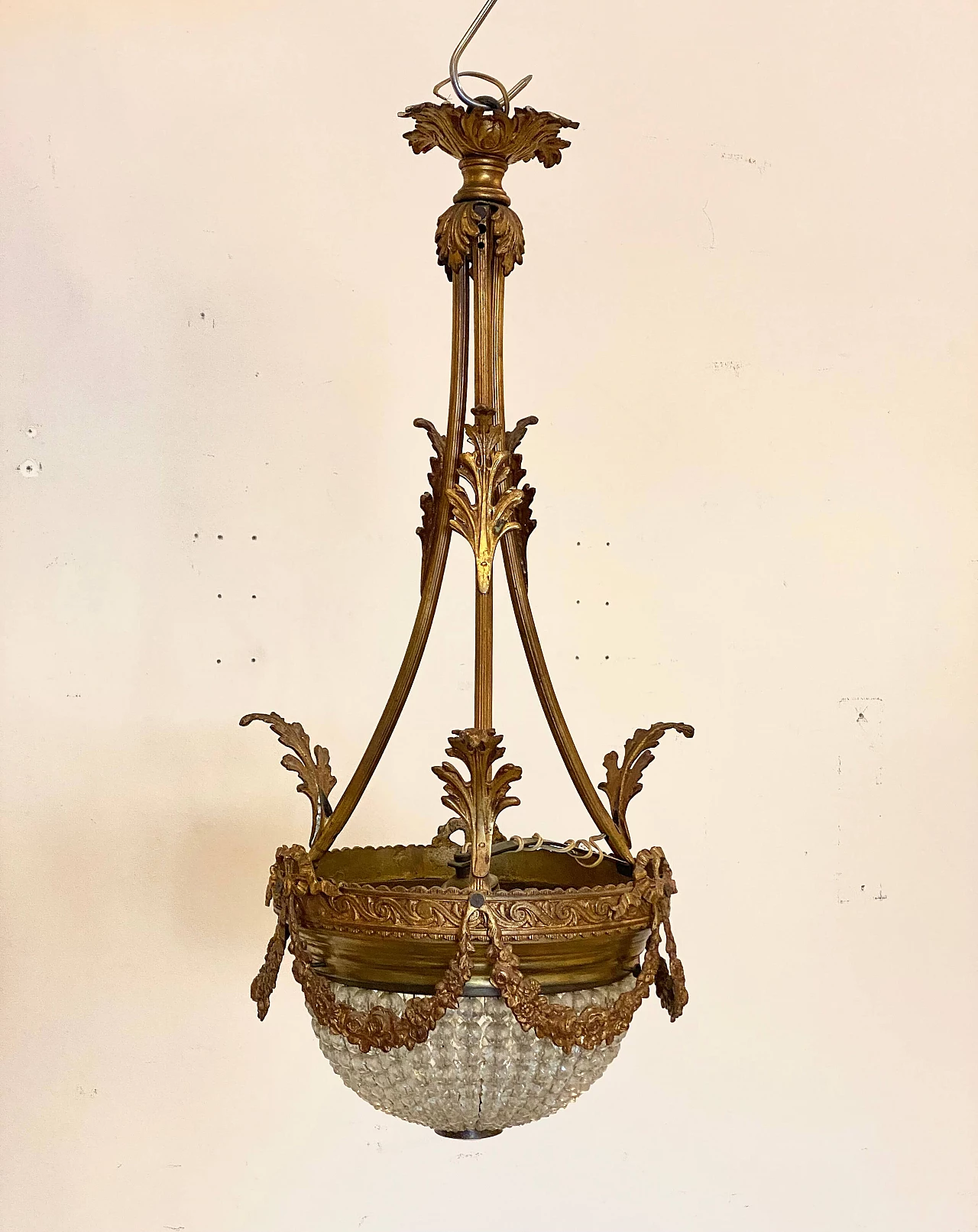 Bronze chandelier with crystal and glass drop, 1960s 6
