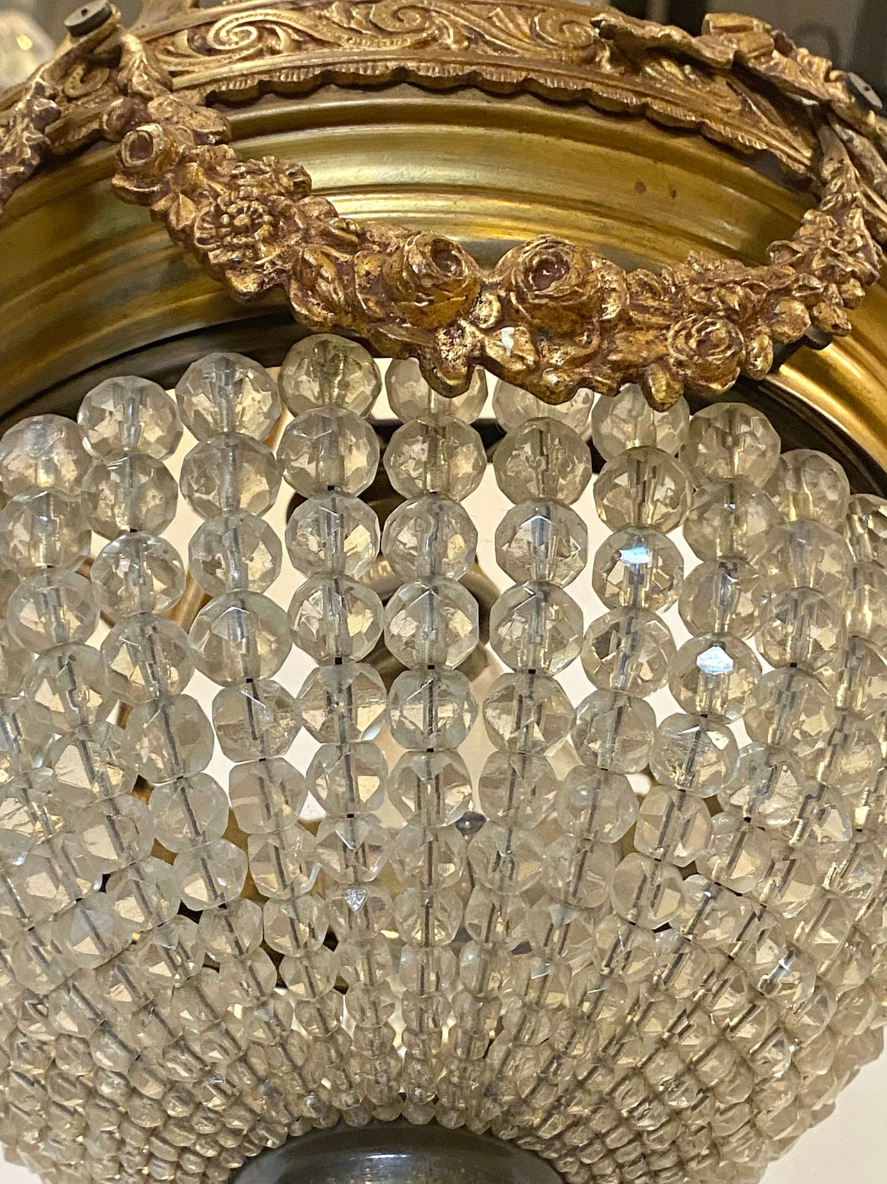 Bronze chandelier with crystal and glass drop, 1960s 9