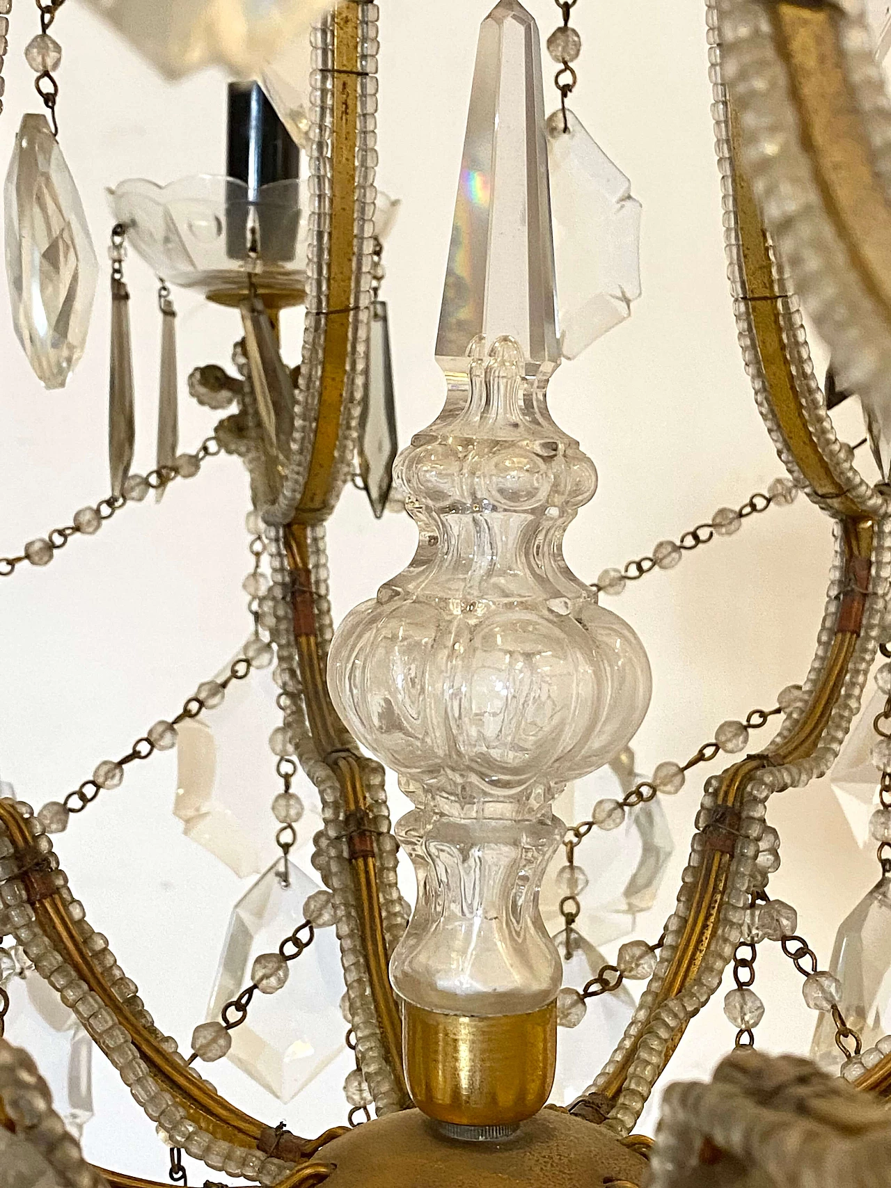 Nine-light gilded iron and glass chandelier, 1960s 1