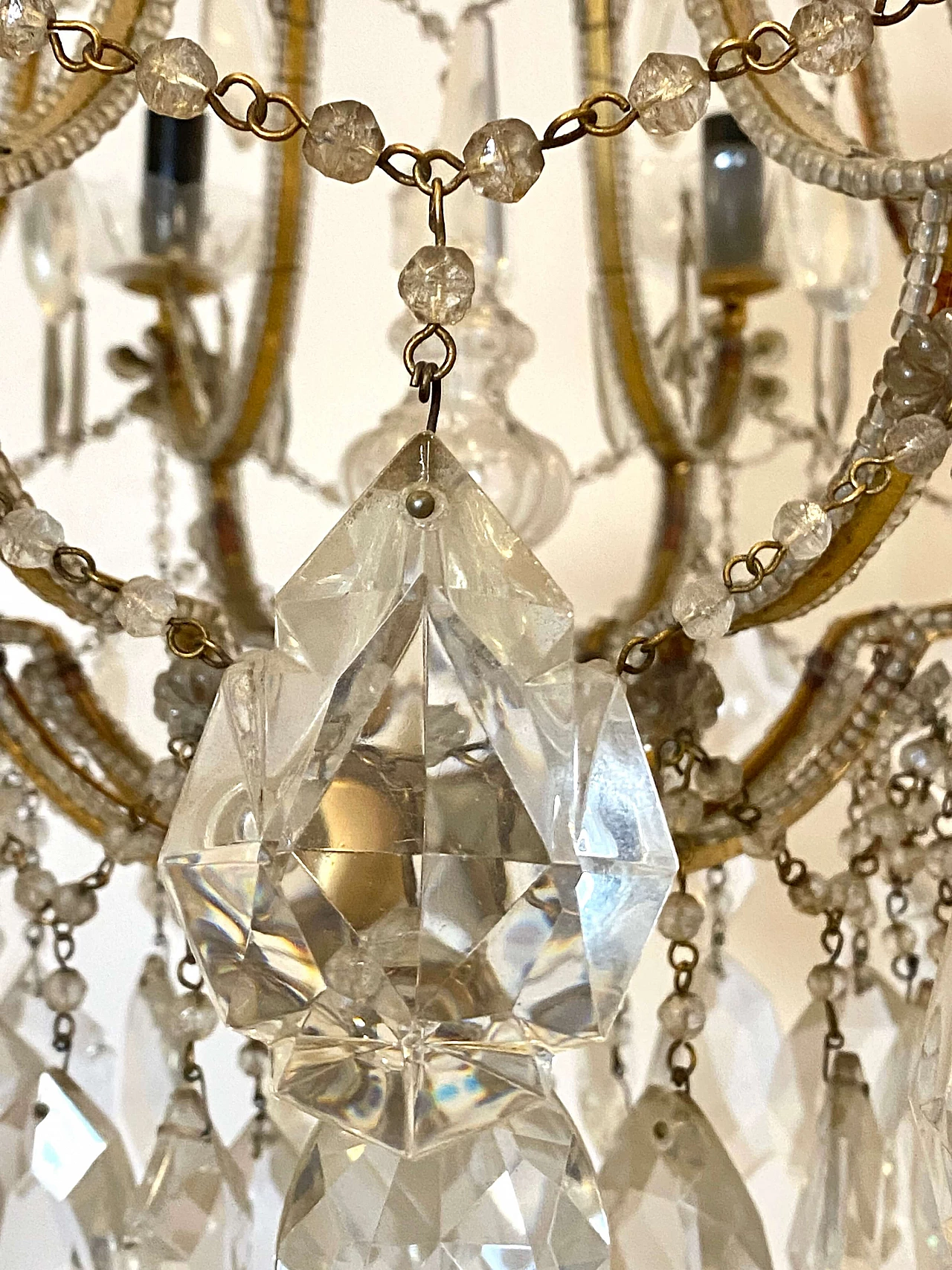 Nine-light gilded iron and glass chandelier, 1960s 3