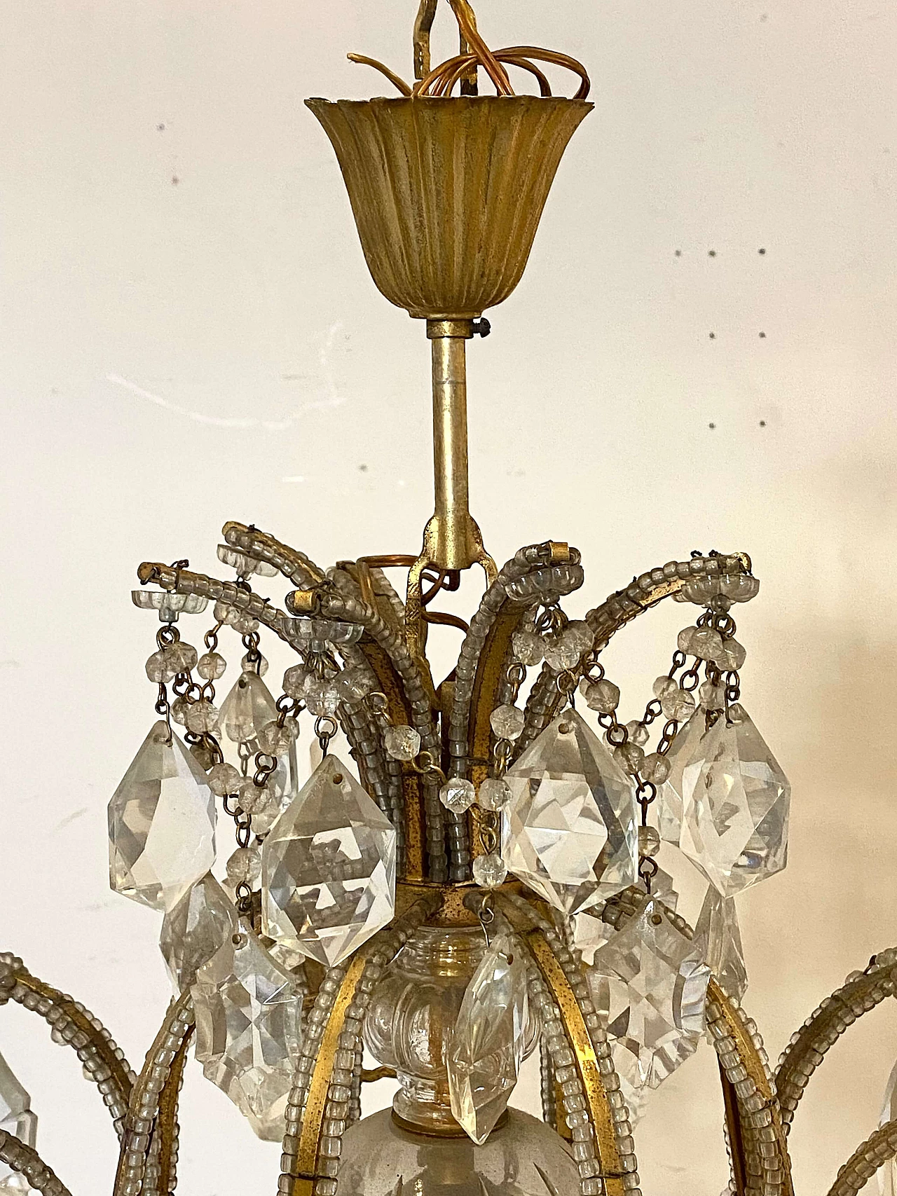 Nine-light gilded iron and glass chandelier, 1960s 5
