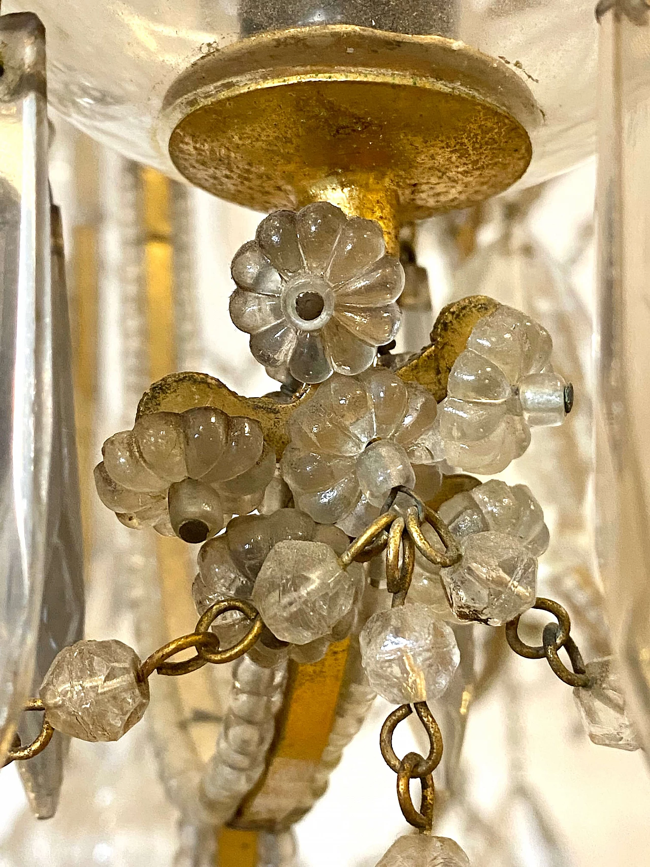 Nine-light gilded iron and glass chandelier, 1960s 6