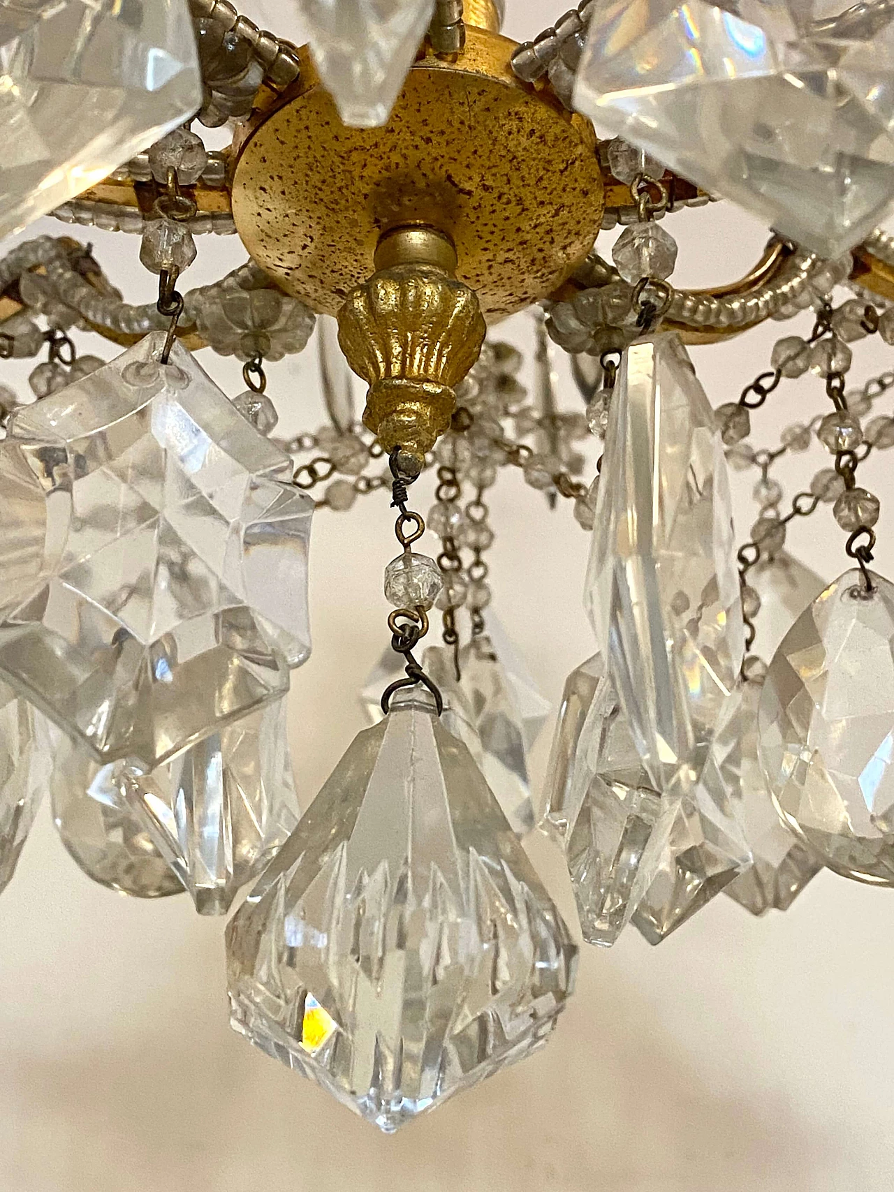 Nine-light gilded iron and glass chandelier, 1960s 7
