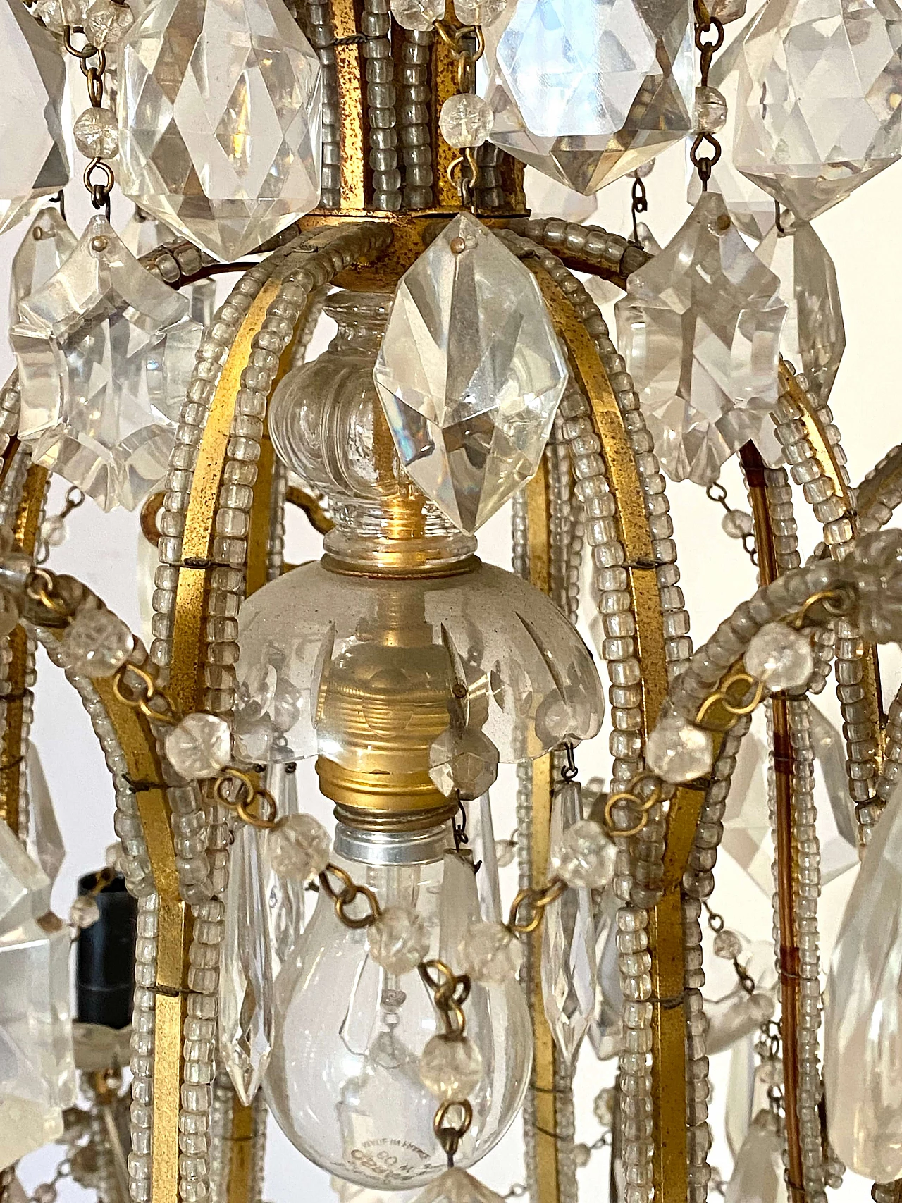 Nine-light gilded iron and glass chandelier, 1960s 9
