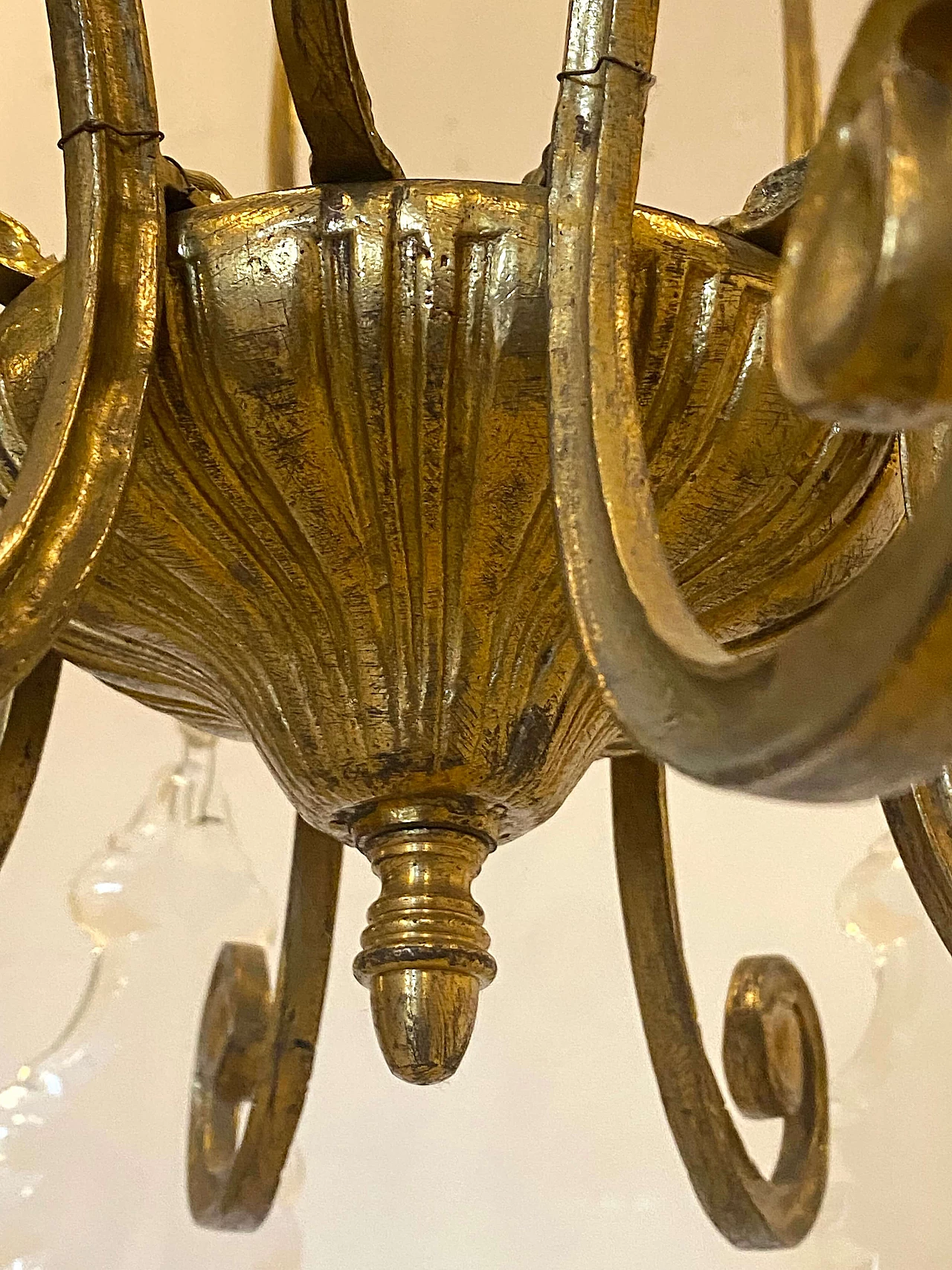 Lampadario in bronzo con gocce di cristallo molato, anni '40 3