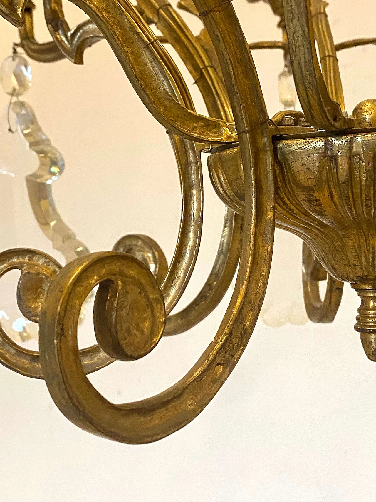 Lampadario in bronzo con gocce di cristallo molato, anni '40 4