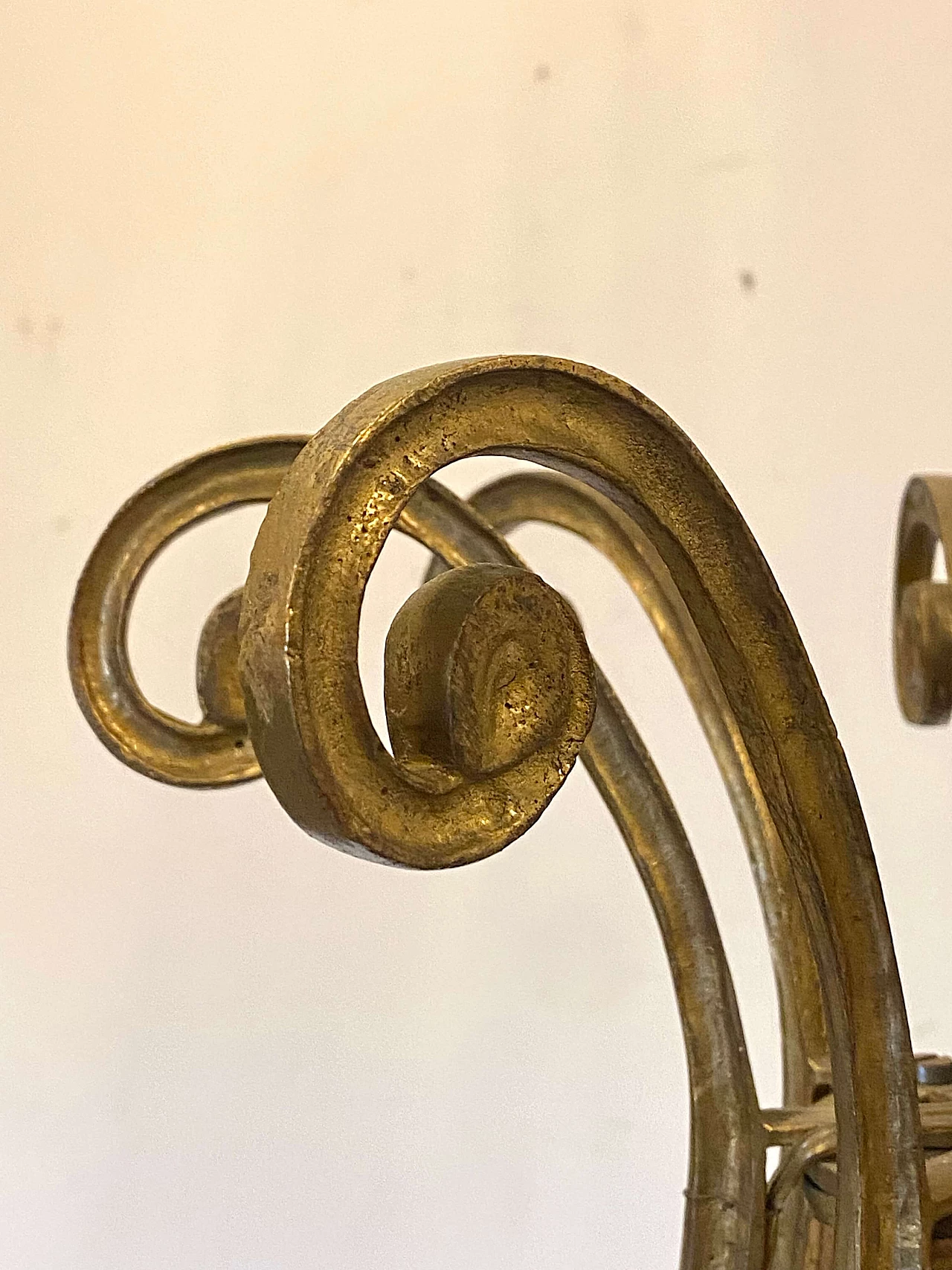 Lampadario in bronzo con gocce di cristallo molato, anni '40 5