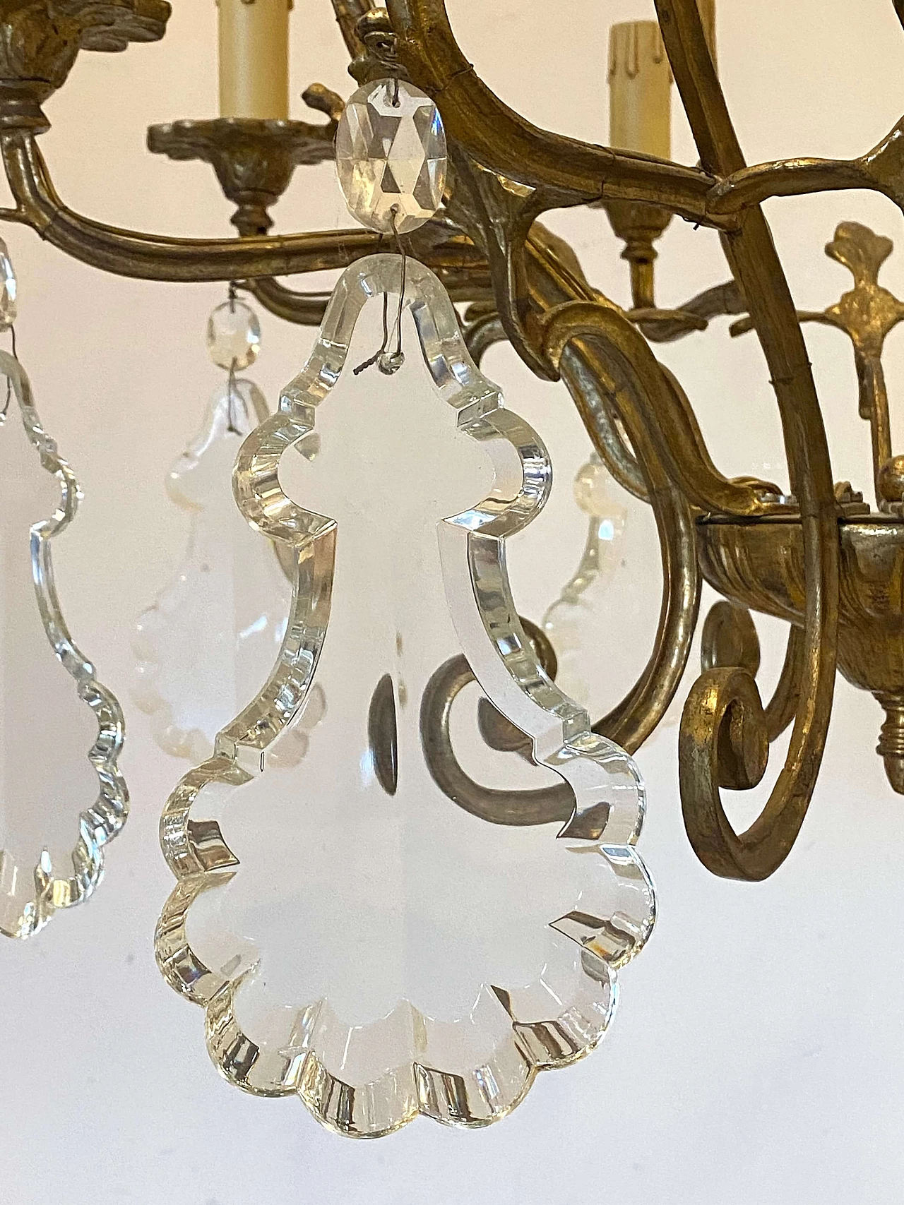 Lampadario in bronzo con gocce di cristallo molato, anni '40 8