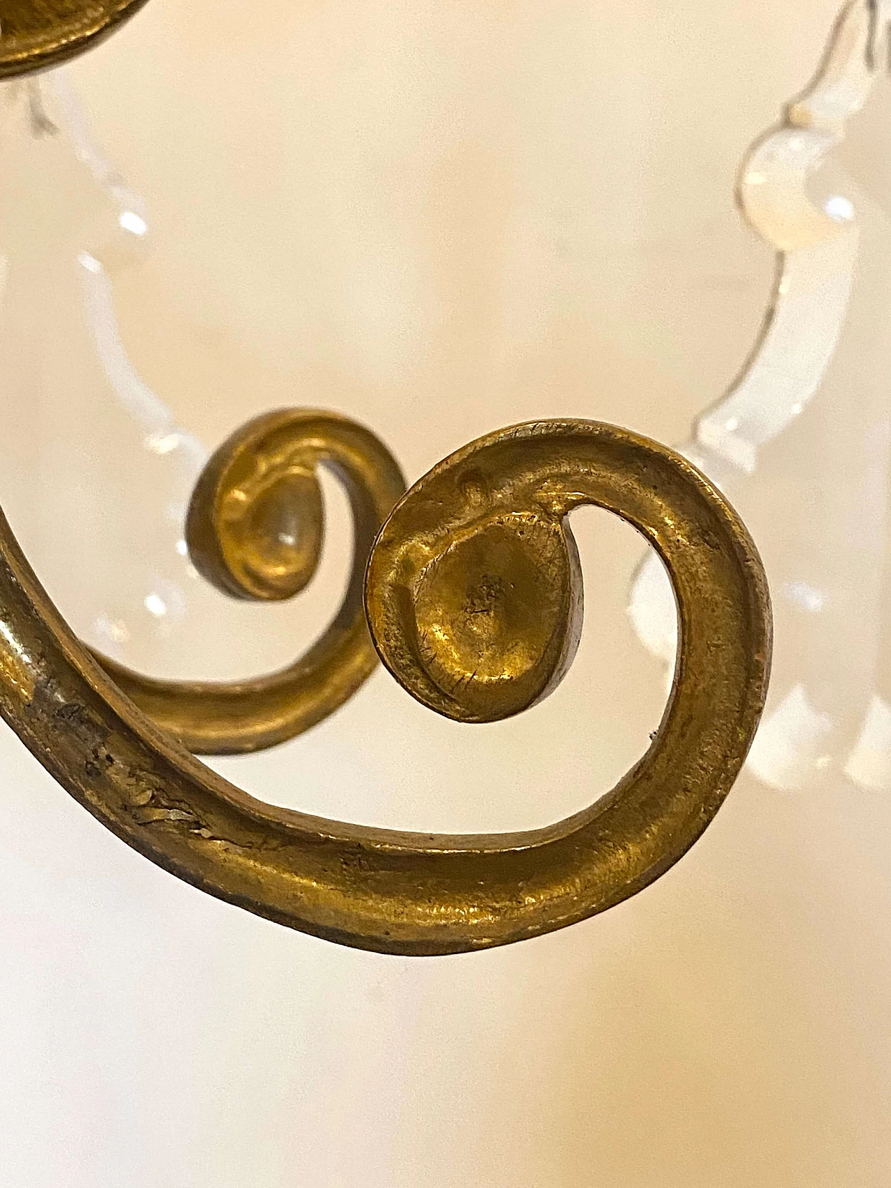 Lampadario in bronzo con gocce di cristallo molato, anni '40 10