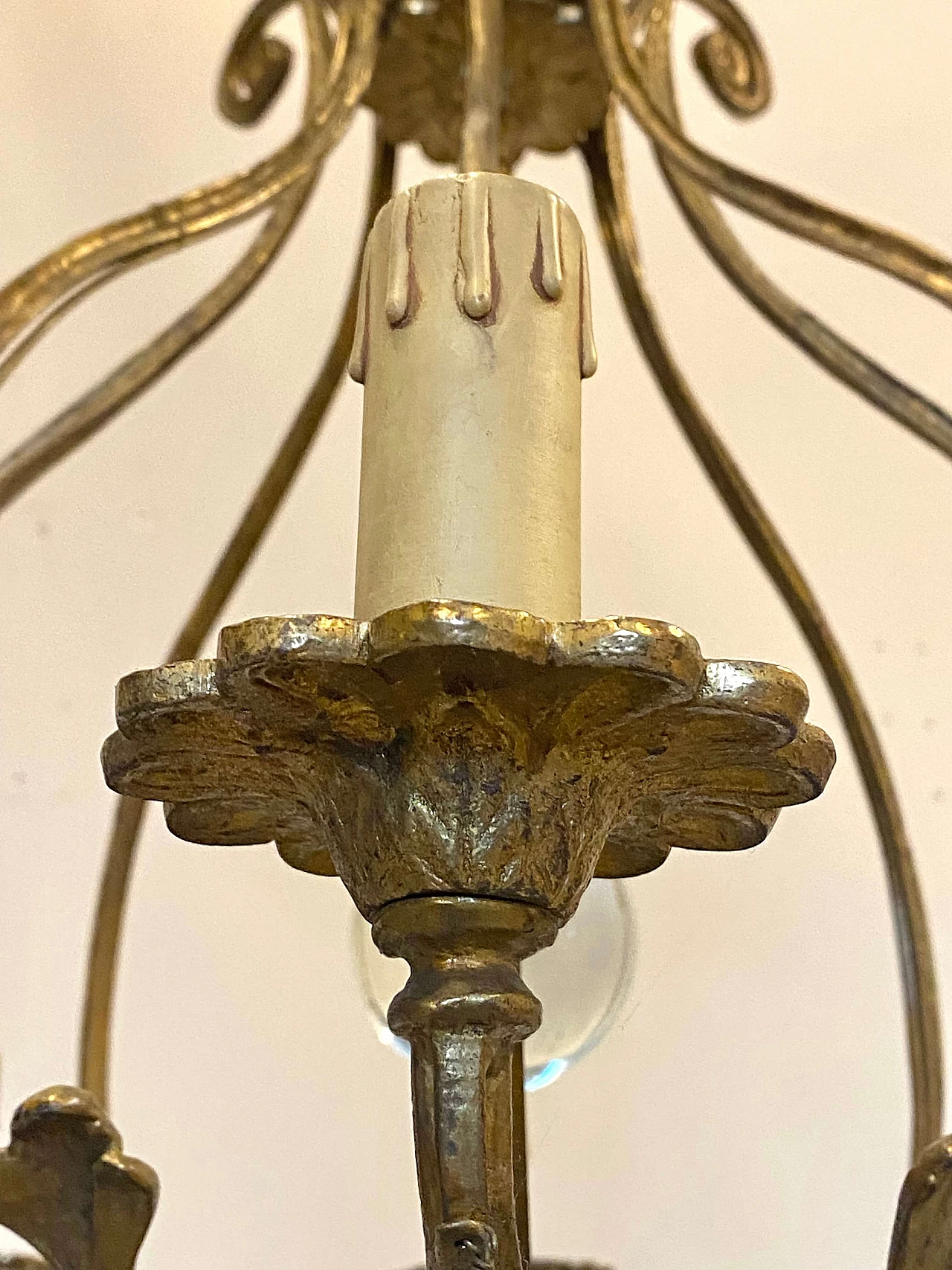 Lampadario in bronzo con gocce di cristallo molato, anni '40 13