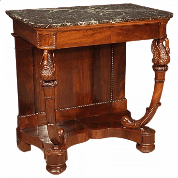 Charles X console table in mahogany with marble top, first half of the 19th century
