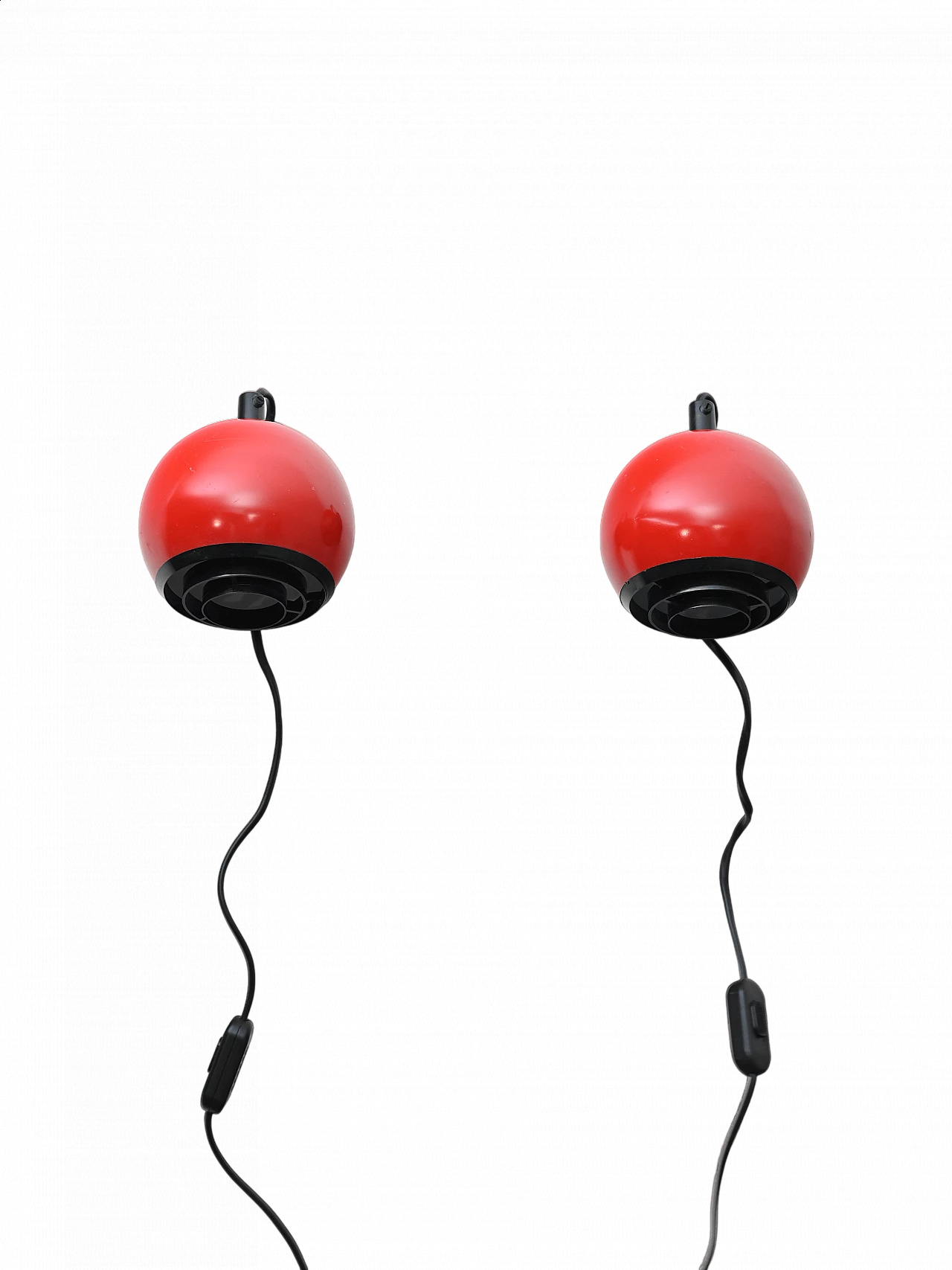 Pair of red metal and plastic wall lights, 1960s 10