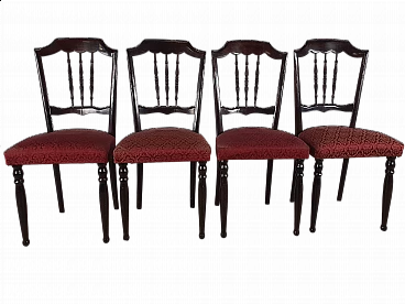 4 Sedie in legno con seduta imbottita, anni '60