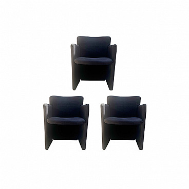3 Black fabric armchairs with casters by Tecno, 1980s