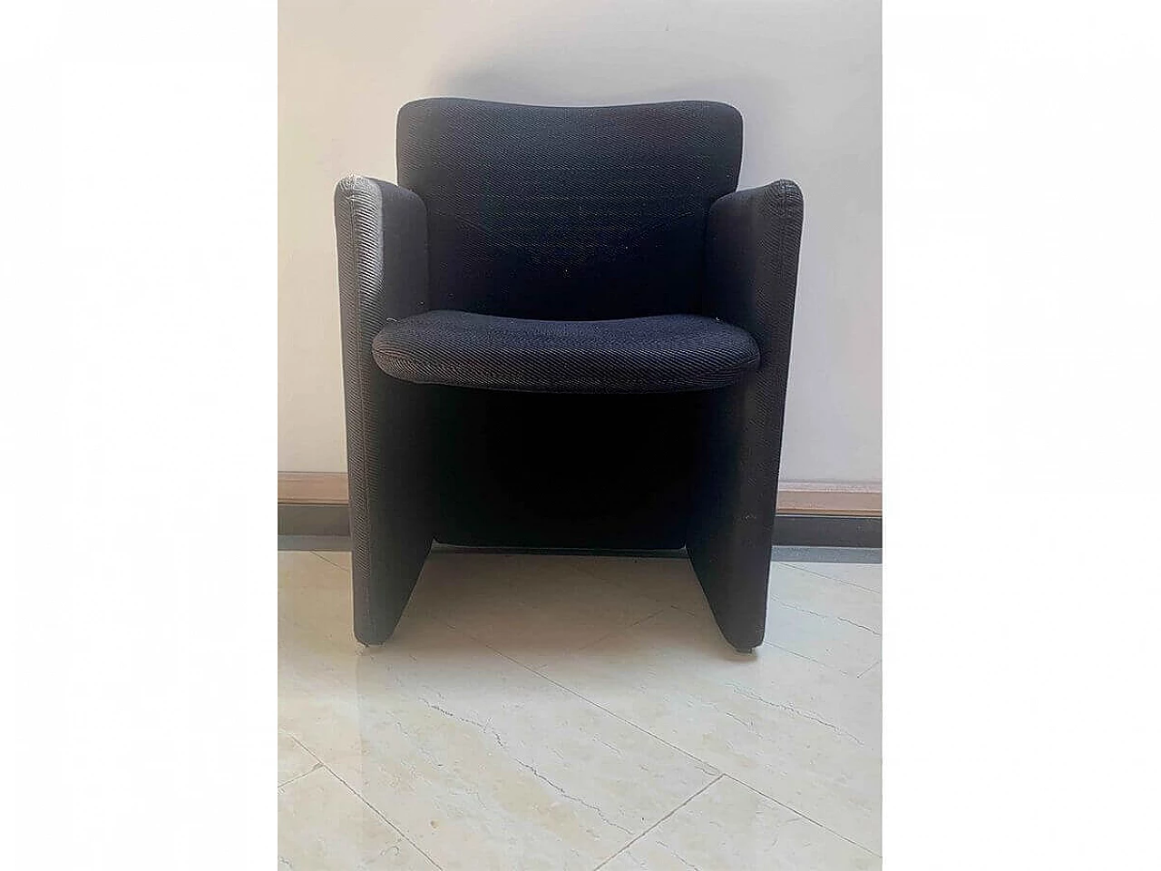 3 Black fabric armchairs with casters by Tecno, 1980s 3