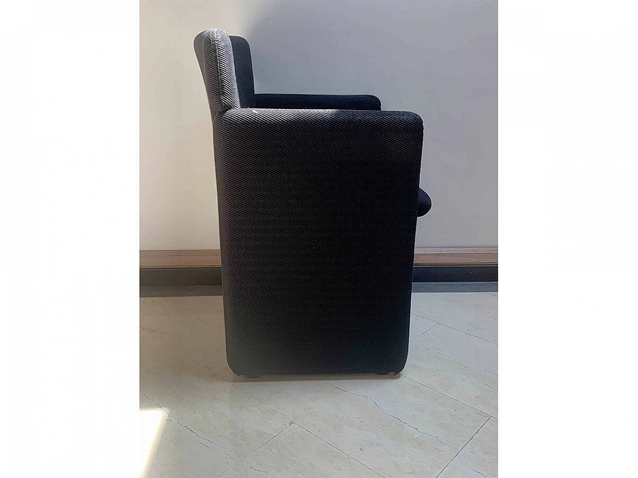 3 Black fabric armchairs with casters by Tecno, 1980s 4